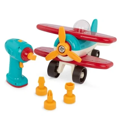 Image of Battat BT2650Z Airplane Colourful Take Apart Toy Aeroplane for Kids Aged 3 and Up (25pc), Blue &amp; Red