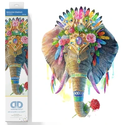 Image of Diamond DOTZ Original 5D Painting Set Boho Elephant Creative with 13,596 Mosaic Stones Approx. 41 x 51 cm DIY Complete for Adults and Children from 8 Years