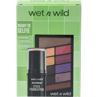Image of Wet n Wild Ready to Selfie Set, Make up Set with Photo Focus Stick Foundation in Soft Beige Shade &amp; Color Icon 10 Pan Eyeshadow Palette, Long Lasting Face Intense Moisture