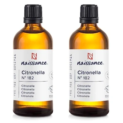 Image of Naissance Citronella Essential Oil (No. 182) 200ml (2x100ml) Pure, Natural, and Undiluted for Aromatherapy, Massage Blend &amp; Diffusers Calming Refreshing