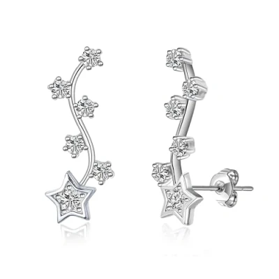 Image of Philip Jones Silver Plated Star Climber Earrings Created with Zircondia® Crystals