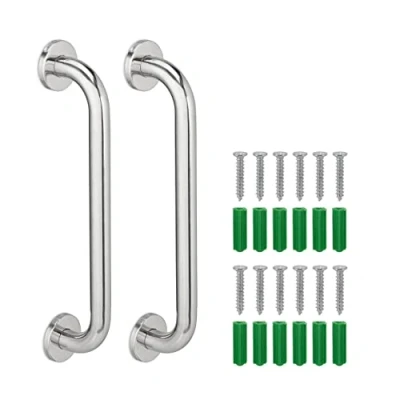 Image of Relaxdays Set of 2 Grab Handles, Stainless Steel, Shower &amp; Bath, 200 kg, Support for The Elderly, Disability Aid, Silver, 6 x 40 8 cm