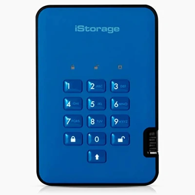 Image of iStorage diskAshur2 HDD 5TB Blue Secure portable hard drive Password protected Dust &amp; water resistant Hardware Encryption
