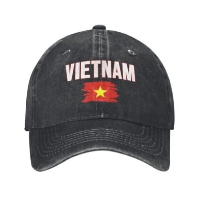 Image of FAGIUCHI Washed Denim Vietnam Flag Vietnamese Baseball Cap Men Vintage Cotton Unisex Patriotic Caps