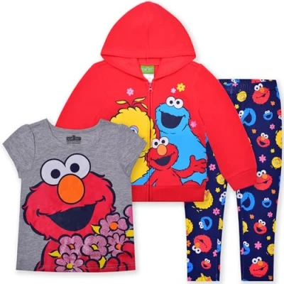 Image of Sesame Street 3 Pack Shirt, Jacket and Leggings Set for Kids, Comfy Active Wear Girls, Size 4T