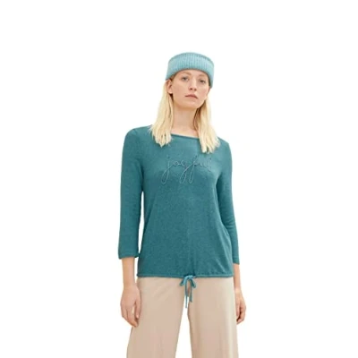 Image of TOM TAILOR Ladie&#039;s 1032701 T Shirt with Lettering, 30669 Pastel Teal Melange, XS