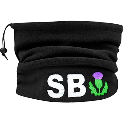 Image of TeddyTs Personalised Scotland Thermal Black Fleece Sports Snood with Adjustable Toggle (White Embroidery)