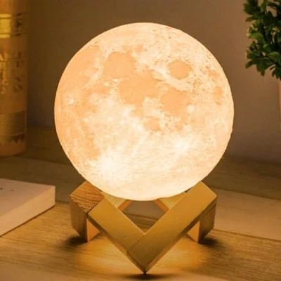 Image of Methun 3D Moon Lamp LED Night Light, Mother&#039;s Day Mood Lighting with Touch Control Brightness for Home Décor, Bedroom, Gifts Women Kids Birthday White &amp; Yellow (4.7 inches)