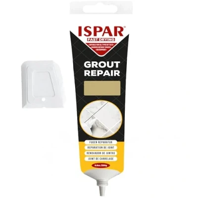 Image of Ispar Tile Grout, 250 g Beige Grout Reviver, Fast Drying Premixed Repair Kit with Spatula, Ideal for Bathroom, Kitchen &amp; Floor Tiles Renewal