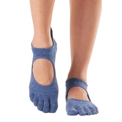 Image of Women&#039;s 1 Pair ToeSox Bellarina Full Toe Organic Cotton Open Front Yoga Socks Navy Blue S