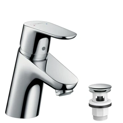 Image of hansgrohe Focus basin mixer tap 70 with push open waste, chrome 31604000
