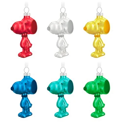 Image of Hallmark Keepsake Christmas Ornaments 2023, The Peanuts Gang Snoopy, Glass Ornament, Set of 6, Gifts for Fans
