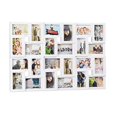 Image of Relaxdays Collage Multi Picture Frame, 24 Photos, Pictures 9x13cm,Vertical &amp; Horizontal, HxW 57x85 cm, White