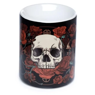 Image of Puckator Skulls and Roses Printed Oil Burner Ceramic Living Room Accessories Wax Liquidizer Burners For Essential Oils Scents Melter Melt Holder Fragrance