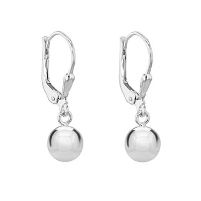 Image of Tuscany Silver Women&#039;s Sterling 12 mm Round Ball Lever Back Drop Earrings