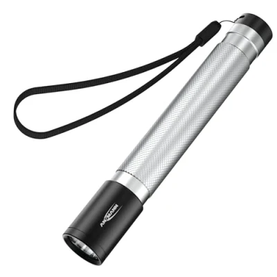 Image of ANSMANN Daily USE LED Torch 150B Including Mignon AA Batteries Ideal for in The Home Garden Car Workshop or Camping Handy &amp; Robust 150 Lumen, 1600 0428, Silver