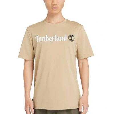 Image of Timberland Men&#039;s Linear Logo Short Sleeve Tee Undershirt, Lemon Pepper, XXL