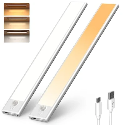 Image of Under Cabinet Kitchen Lights, 2Pack Wardrobe Lights Motion Sensor Indoor, 3 Colour Temperature Stepless Dimming Cupboard Light, 30cm