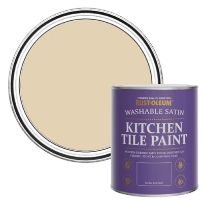 Image of Rust Oleum Beige water resistant Kitchen Tile Paint in Satin Finish Sandhaven 750ml