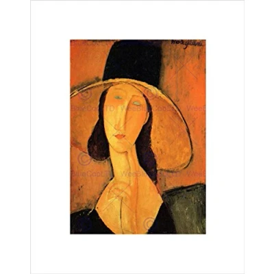 Image of Wee Blue Coo AMEDEO MODIGLIANI PORTRAIT OF A WOMAN WITH HAT BLACK FRAMED ART PRINT B12X691