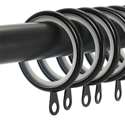 Image of 20x Black Smooth Glider Curtain Rings Fit 25mm Poles Metal Rod Silent Loop Set