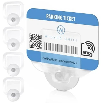 Image of Wicked Chili 4x parking Permit, Ticket and Note Holder for Car Windscreen, Clips with Removable Suction Cup, Avoid fine, Set of 4 (Made in Germany) transparent