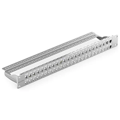 Image of deleyCON 48 Port Patch Panel Modular for RJ45 Keystone Modules 1U 19 Inches Rack Mounting Compatible CAT5 CAT6 CAT7 CAT8 LAN Network Grey