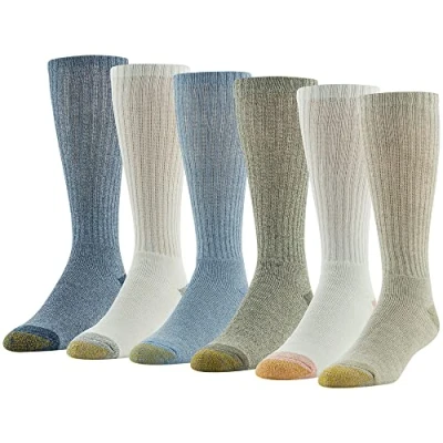 Image of Gold Toe Men&#039;s Harrington Crew Socks, Multipairs, Burlap Assorted (6 Pairs), Large (Pack of 6)