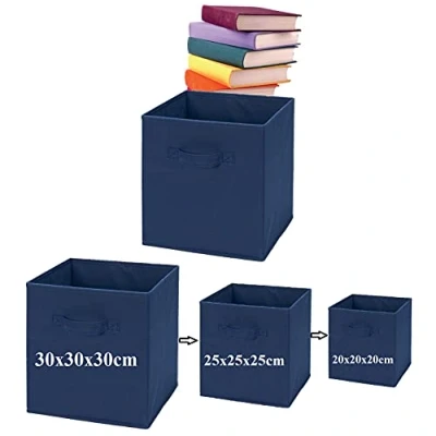 Image of Toyo Folding Square Storage Utility Box Fabric Cube Drawer Organizer Cloth Basket Bag in Navy colour (Medium (25x25x25cm))