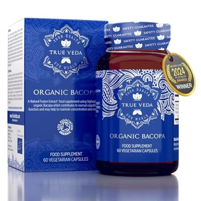 Image of Organic Bacopa Monnieri Capsules Brahmi 20:1 High Strength Natural Ayurvedic Supplement Extract Certified by Soil Association 60 Powder