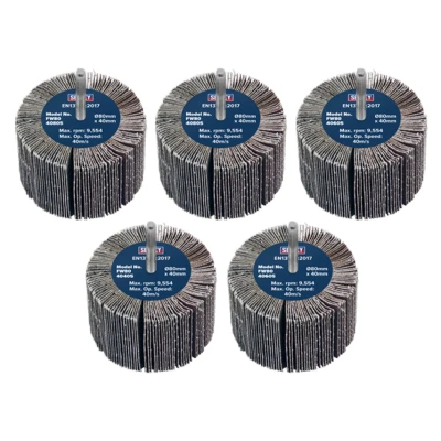Image of Sealey Abrasive Flap Wheel 80 x 40mm 6mm Shaft Assorted Grit Pack of 5