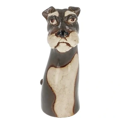 Image of Village Pottery Top Dog Vase Collection Boxer, Collie, Basset, Patch and More! (Schnauzer)