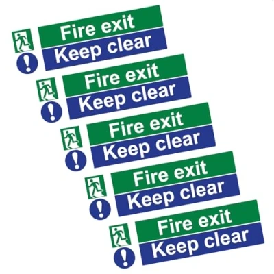 Image of Bettinay 5PCS Fire Exit Keep Clear Sign, 300mm X 100mm Safety Signs Self Adhesive Signage
