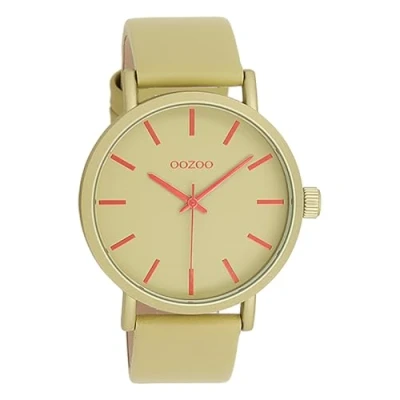 Image of Oozoo Women&#039;s Watch with Leather Strap Color Line 42 mm Diameter, Timepieces C11181 Bracelet Olive/Orange, Strap.