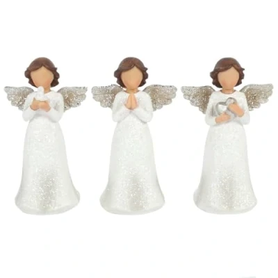 Image of Delightful White Resin Peace Pray Love Child Angels 11.5cm x 6.5cm (Pack of 3) Enchanting Angel Figurines, Durable Materials Perfect for Christmas Home Decor