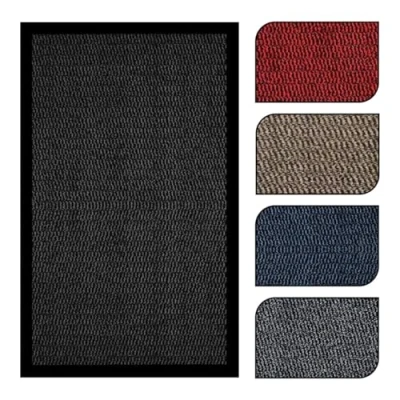 Image of JKZ RUG AND DOORMATS Heavy Duty Non Slip Outdoor Indoor Door Mat Floor Mats Kitchen Barrier Washable Light Weigh Rubber DoorMat (Black, 40x60)