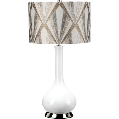 Image of Milo Table Lamp with Round Shade, Polished Nickel, White, Silver
