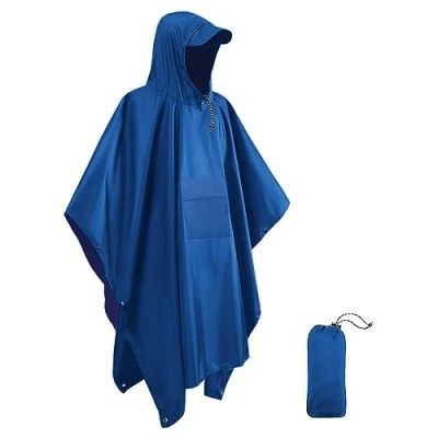 Image of Victoper Waterproof Poncho Adult, Reusable Rain Adult Lightweight Raincoat for Hiking Outdoor Cycling Camping Traveling Blue…