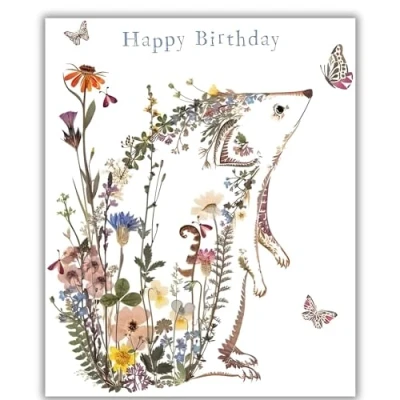 Image of Female Birthday Card for Her General Women/Girls Wildflowers, Hedgehog and Butterflies Artistic Wildpress Design by Helen Ahpornsiri Made in the UK