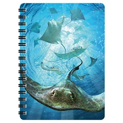 Image of 3D LiveLife Jotter Sting Rays from Deluxebase. Lenticular Ocean A6 Spiral Notebook with Plain Recycled Paper Pages. Artwork Licensed Renowned Artist Jerry LoFaro