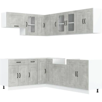 Image of Vidaxl 11 Piece Kitchen Cabinet Set Kalmar Concrete Grey Engineered Wood