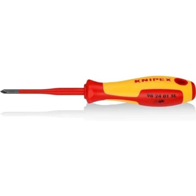 Image of Knipex Screwdriver (Slim) for cross recessed screws Phillips® burnished, insulating multi component handle, VDE tested 187 mm 98 24 01 SL