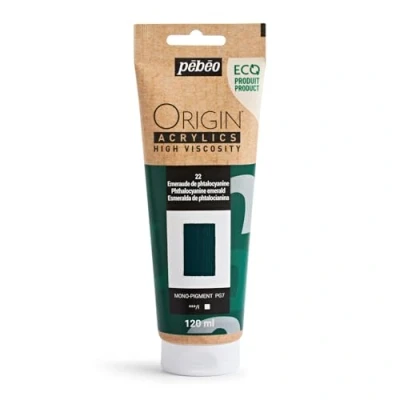 Image of PEBEO Origin Acrylics 120 ml Eco designed Acrylic Paint High Viscosity Matt Finish 100% Recycled Binder 96% European Raw Materials Phthalocyanine Emerald