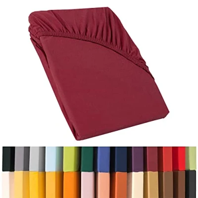 Image of CelinaTex Relax Box Spring Bed Water Fitted Sheet 180 x 200 220 cm Bordeaux Red Jersey Mako Cotton 160 g/m²