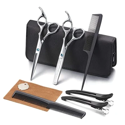 Image of Aethland Hair Cutting Scissors Kit, Professional Barber Hairdressing Set (Trimming Shaping Grooming Thinning Shears) for Men Women Pets Home Salon Haircut, 6.5 Japanese 9CR SS