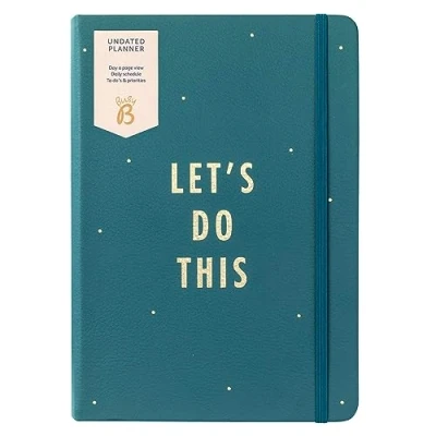 Image of Busy B Undated Planner Pine Faux Leather Life Diary with Daily Schedule, Notes and To Do’s Priorities Elastic Closure Ribbon Page Marker FSC® Certified