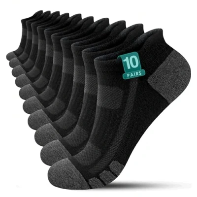 Image of YouShow Mens Black Trainer Socks Size 11 13 Men&#039;s Ankle Multipack 10 Pairs 9 12 Uk Cotton Gym for Men Anti Blister Athletic Golf