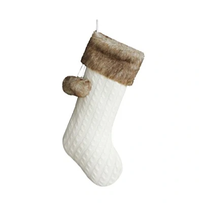 Image of SORRENTO Chunky Cable Knitted Twist Decorative Cream Colored Body, Faux Fur Welt Cuff Christmas Stockings 10X19(10 15 DAYS DELIVERY)