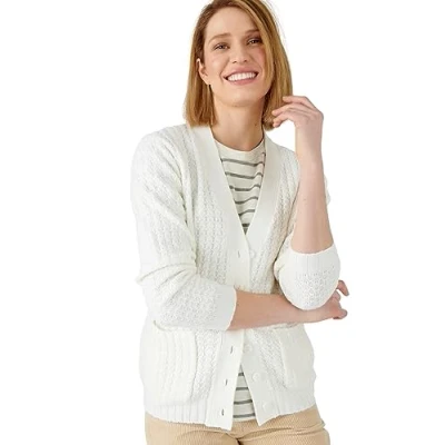 Image of Damart Chunky Cardigan Women V Neck Long Sleeves White