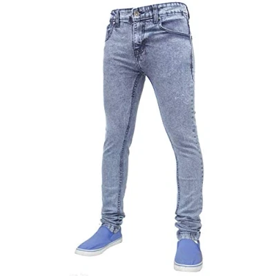 Image of True Face Mens Jeans Skinny Denim Pants Stretch Fit Trouser Zip Fly Elasticated Cotton Bottoms Casual Wear 5 Pockets 021 Ice Blue Waist 30 R